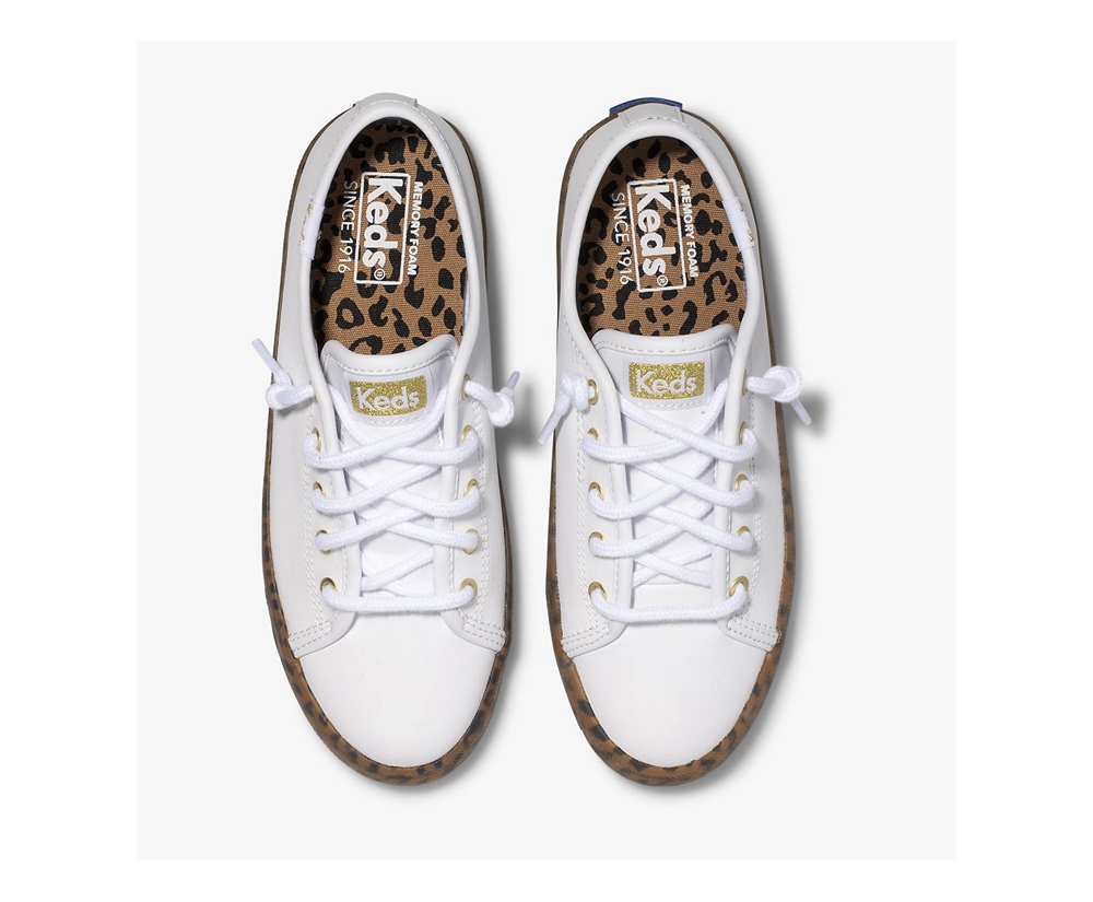 Πανινα Παπουτσια Παιδικα - Keds Kickstart Leopard Foxing - Λευκα - OIRWN6954